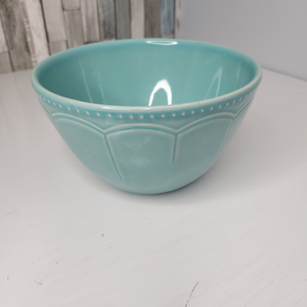 Primagero Portugal 8" Aqua Blue Ceramic Bowl‎ Embossed Details Kitchen Decor